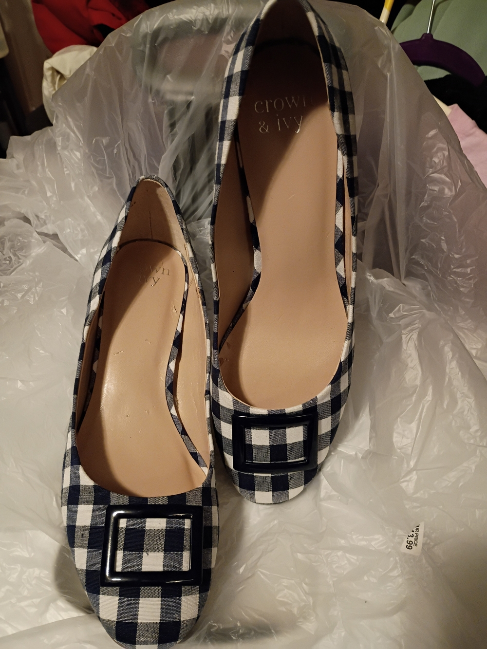 Crown & Ivy Navy and White Gingham Ballet Flats Women's